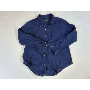 Lilly Pulitzer Sea View Linen Button Down Shirt Navy Blue Women's Large